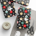 Christmas Snow Falling Ornaments Wrapping Paper | Holiday Gift Wrapping Paper Roll
