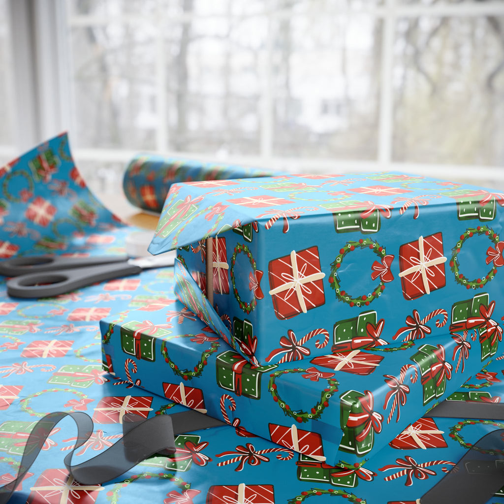 Christmas Watercolor Gifts Wrapping Paper | Holiday Gift Wrapping Paper Roll