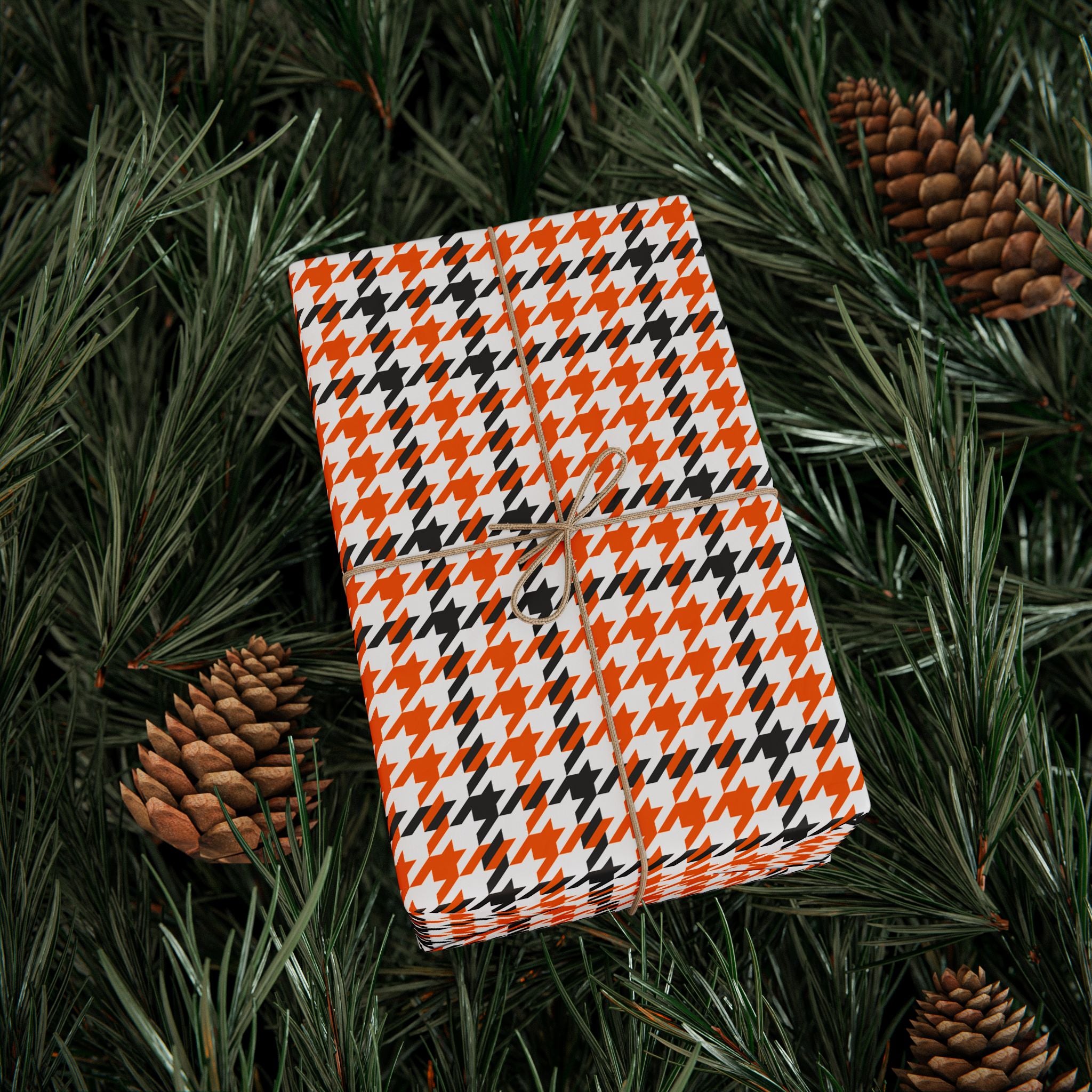 Houndstooth Wrapping Paper Design Orange 006 - Holiday Gift Wrapping Paper Roll