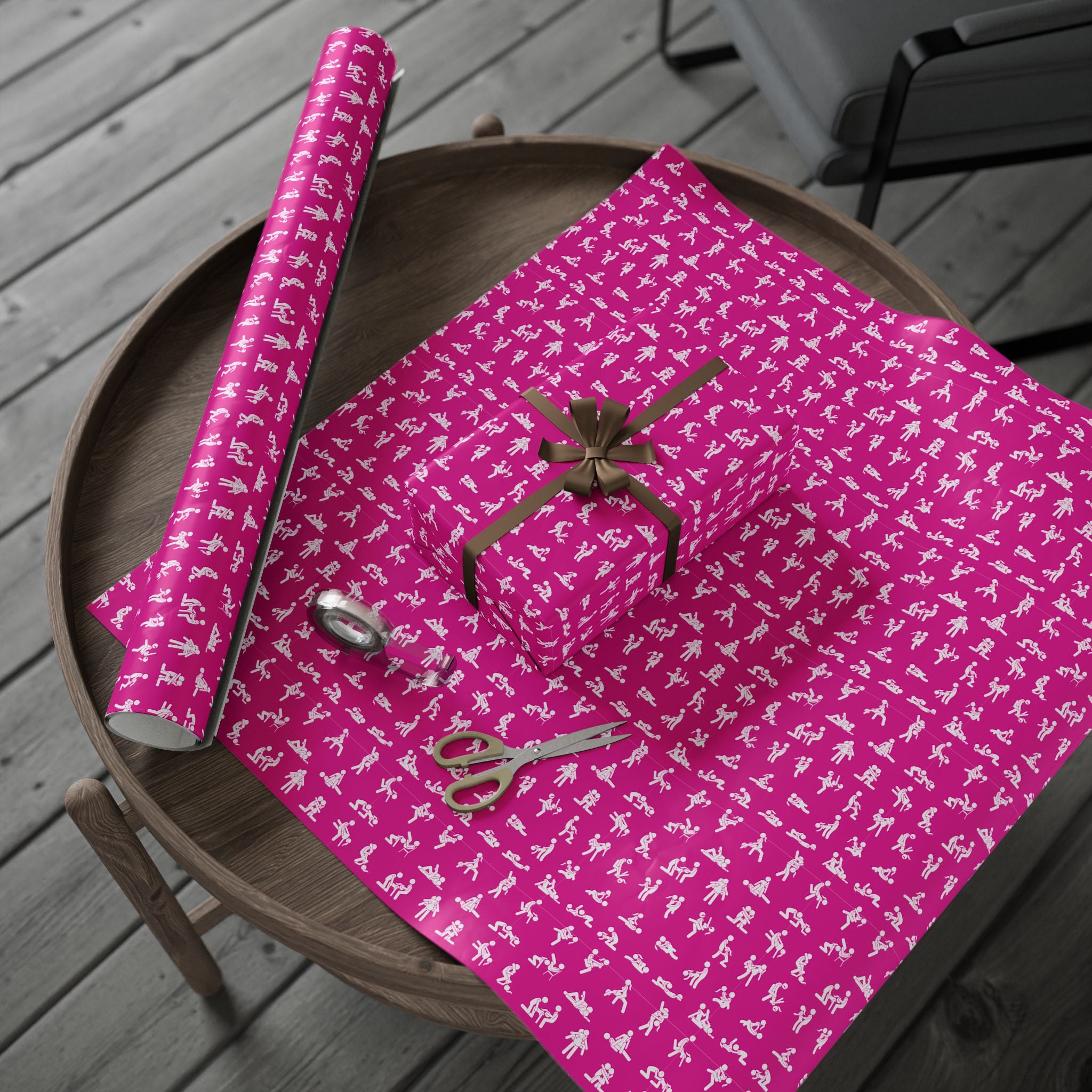 NSFW Stick Figure X Rated Fun on Hot Pink Wrapping Paper - Holiday Gift Wrapping Paper Roll