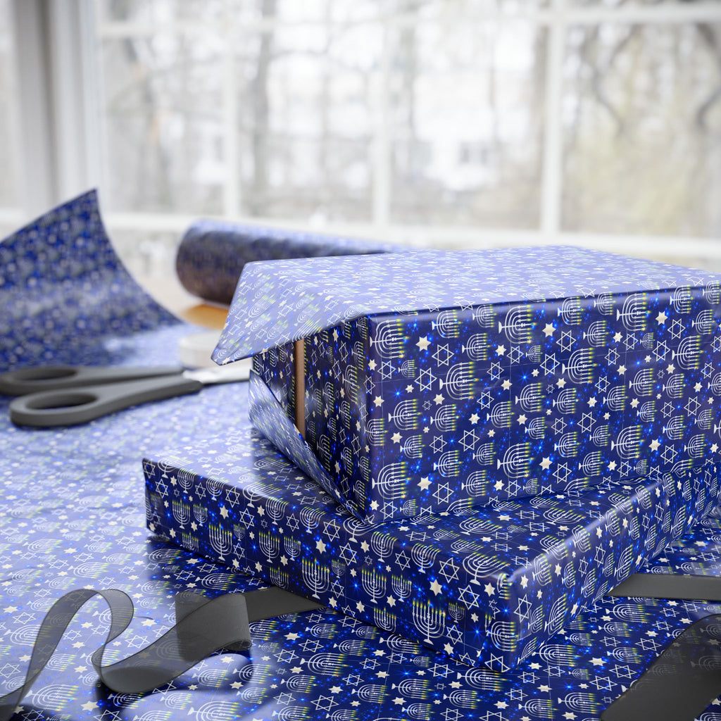 Hanukkah Glowing Star Wrapping Paper | Holiday Gift Wrapping Paper Roll