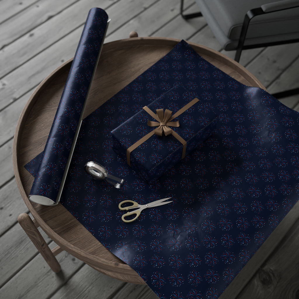 4th of July Navy Fireworks Wrapping Paper | Holiday Gift Wrapping Paper Roll