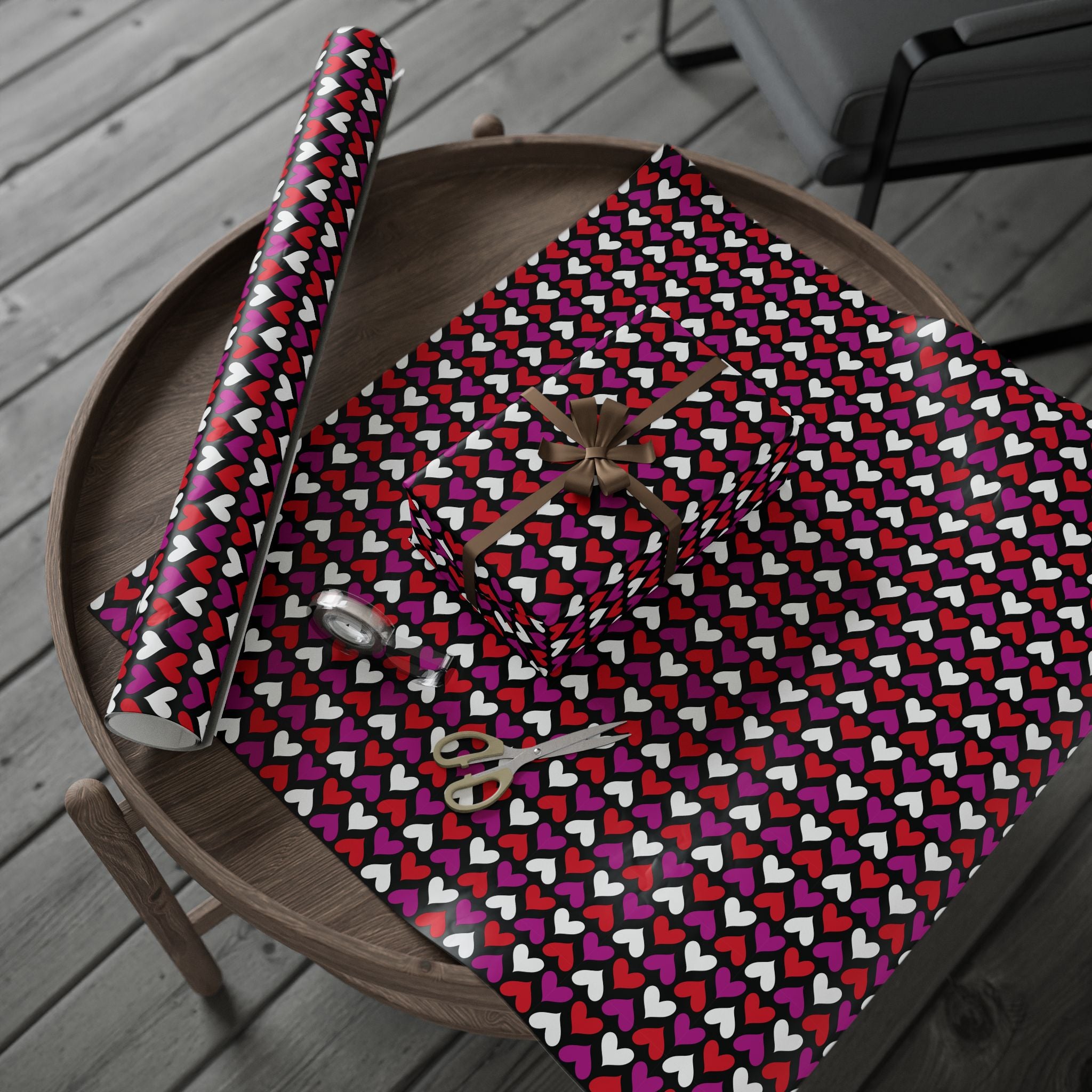 Valentine’s Day Black TriColor Crush Wrapping Paper | Holiday Gift Wrapping Paper Roll