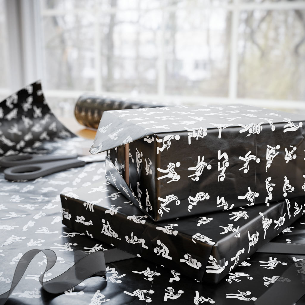 NSFW Stick Figure X Rated Fun on Black Wrapping Paper - Holiday Gift Wrapping Paper Roll