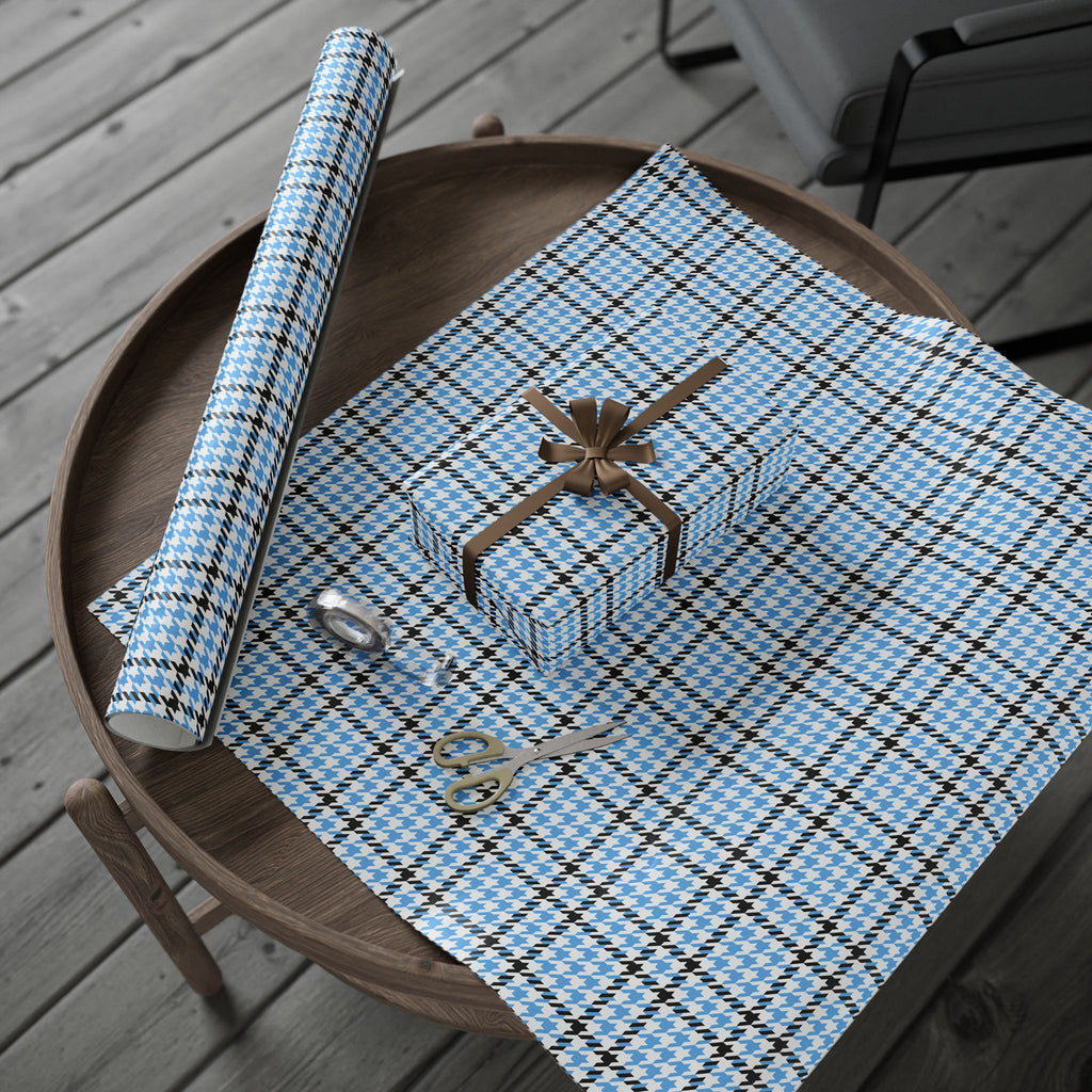 Houndstooth Wrapping Paper Design Sky Blue 008 - Holiday Gift Wrapping Paper Roll