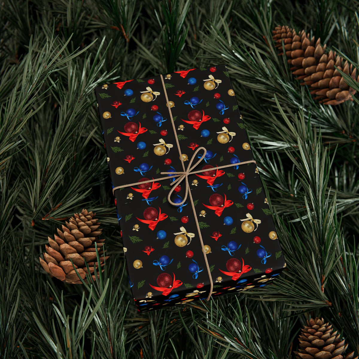 Christmas Sparkle Ornaments Wrapping Paper | Holiday Gift Wrapping Paper Roll