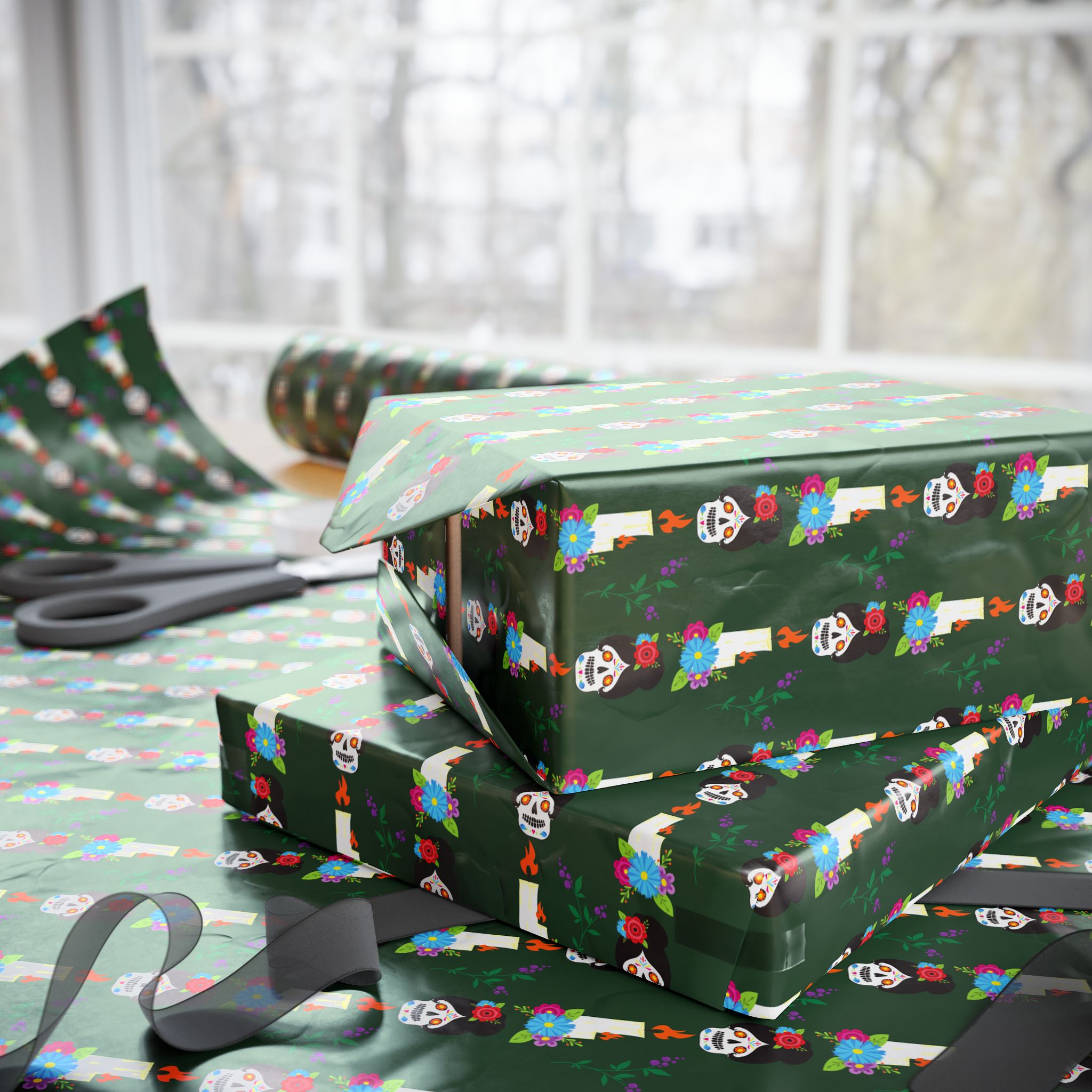 Day of the Dead Catrina Candles Wrapping Paper | Holiday Gift Wrapping Paper Roll