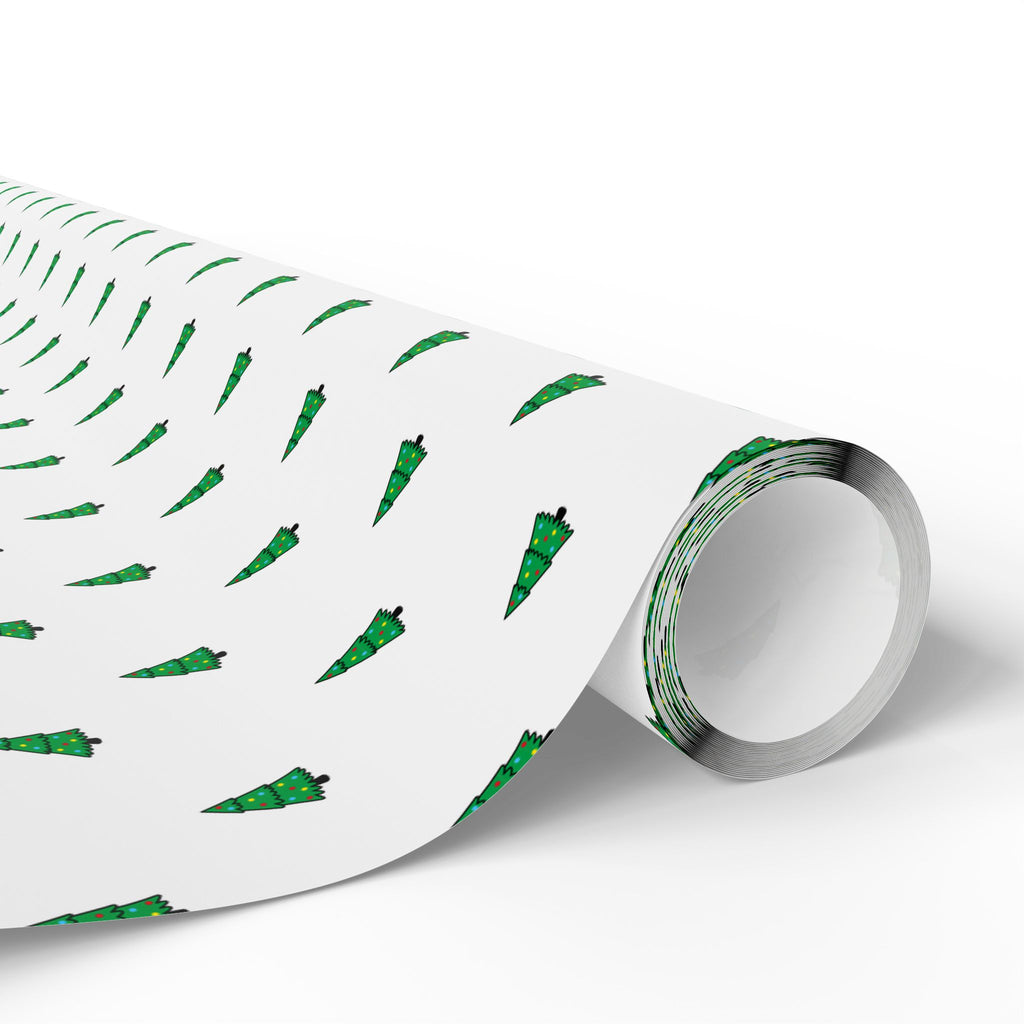 Christmas Little Green Trees Wrapping Paper | Holiday Gift Wrapping Paper Roll