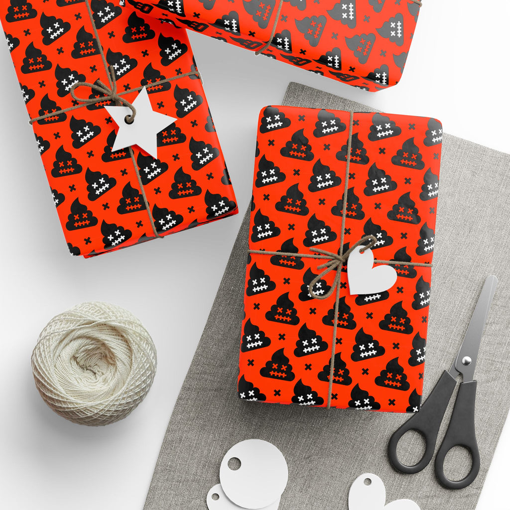 Halloween Angry Poop Emoji Wrapping Paper | Holiday Gift Wrapping Paper Roll