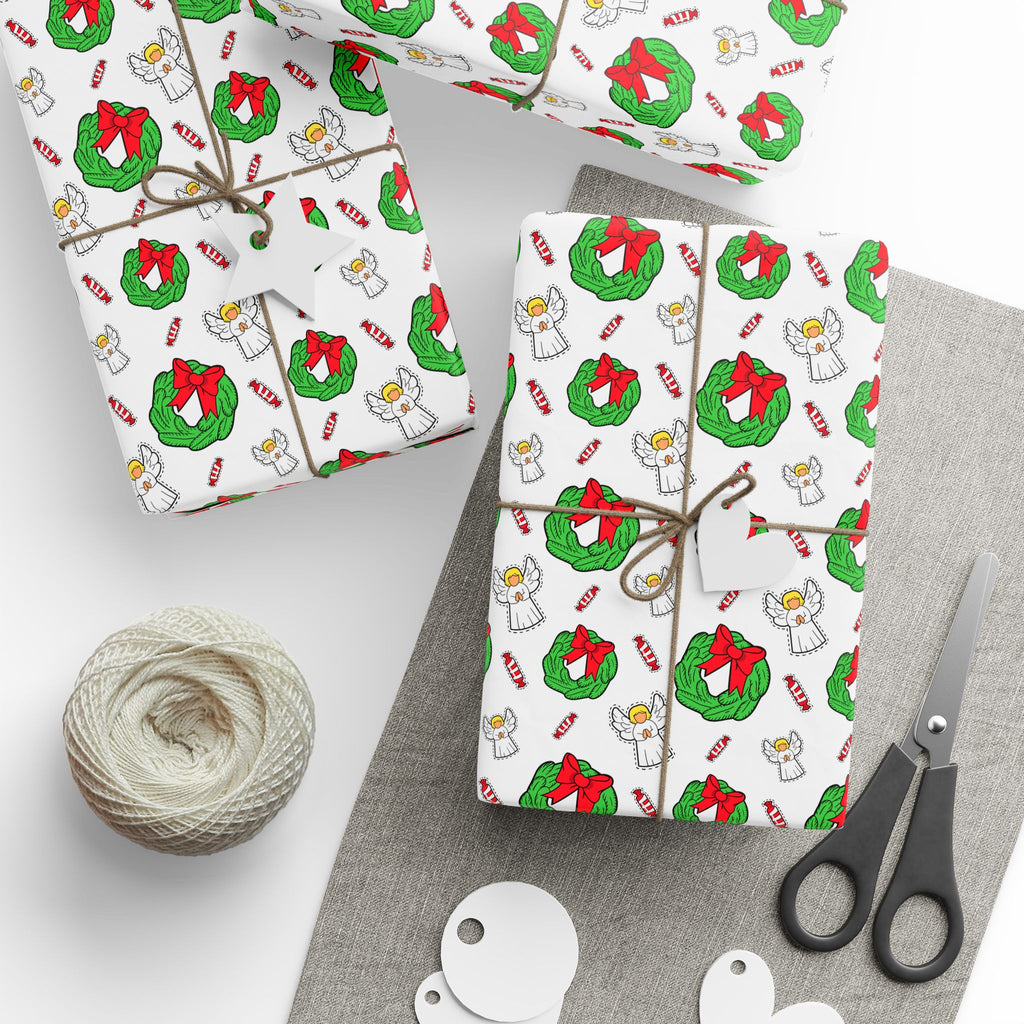 Christmas Wreath & Angel Wrapping Paper | Holiday Gift Wrapping Paper Roll