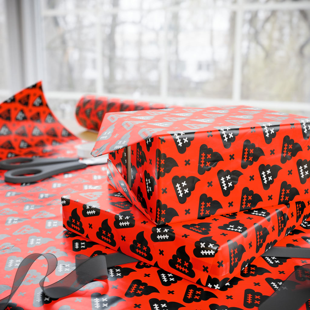 Halloween Angry Poop Emoji Wrapping Paper | Holiday Gift Wrapping Paper Roll