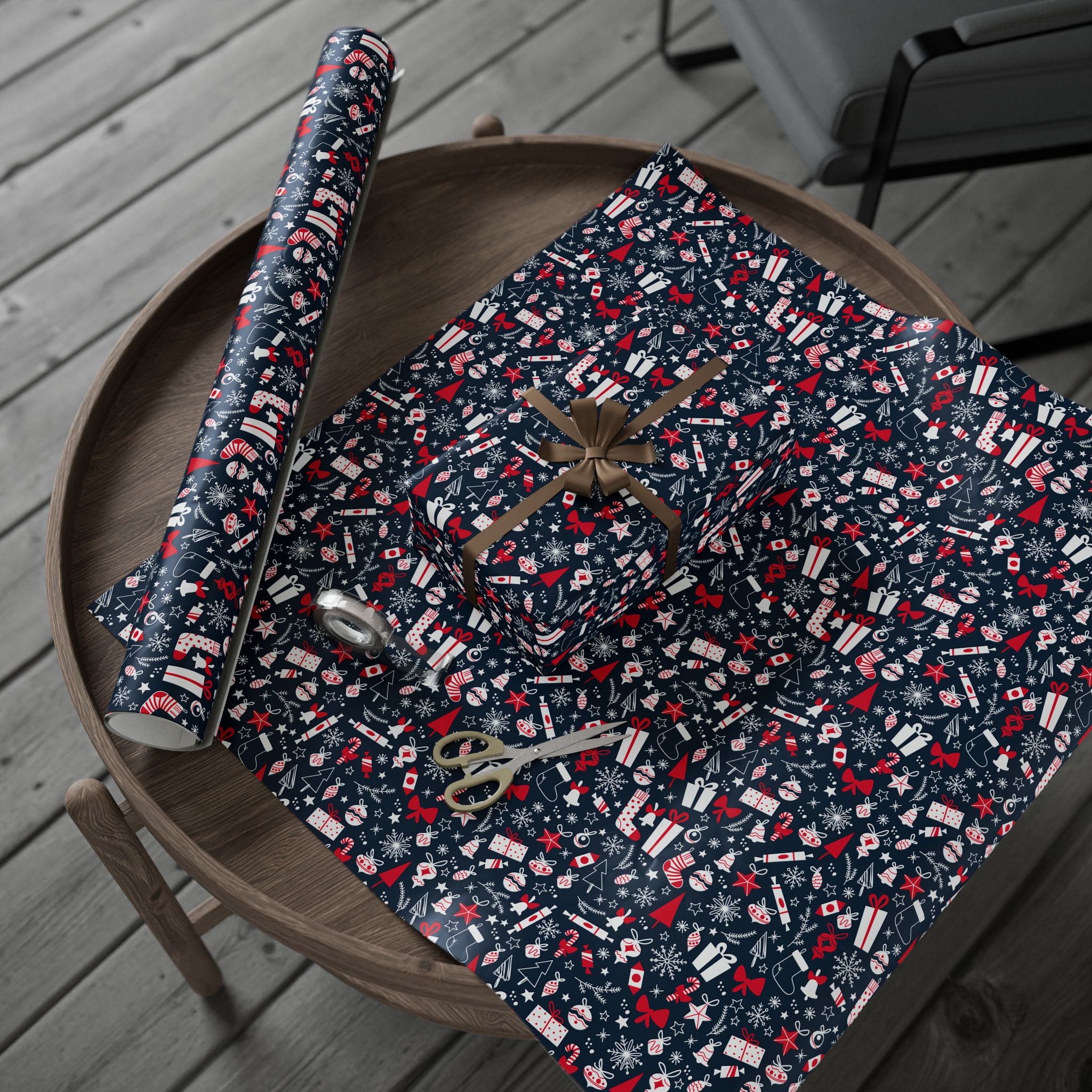 Christmas Bells & Bows Wrapping Paper | Holiday Gift Wrapping Paper Roll