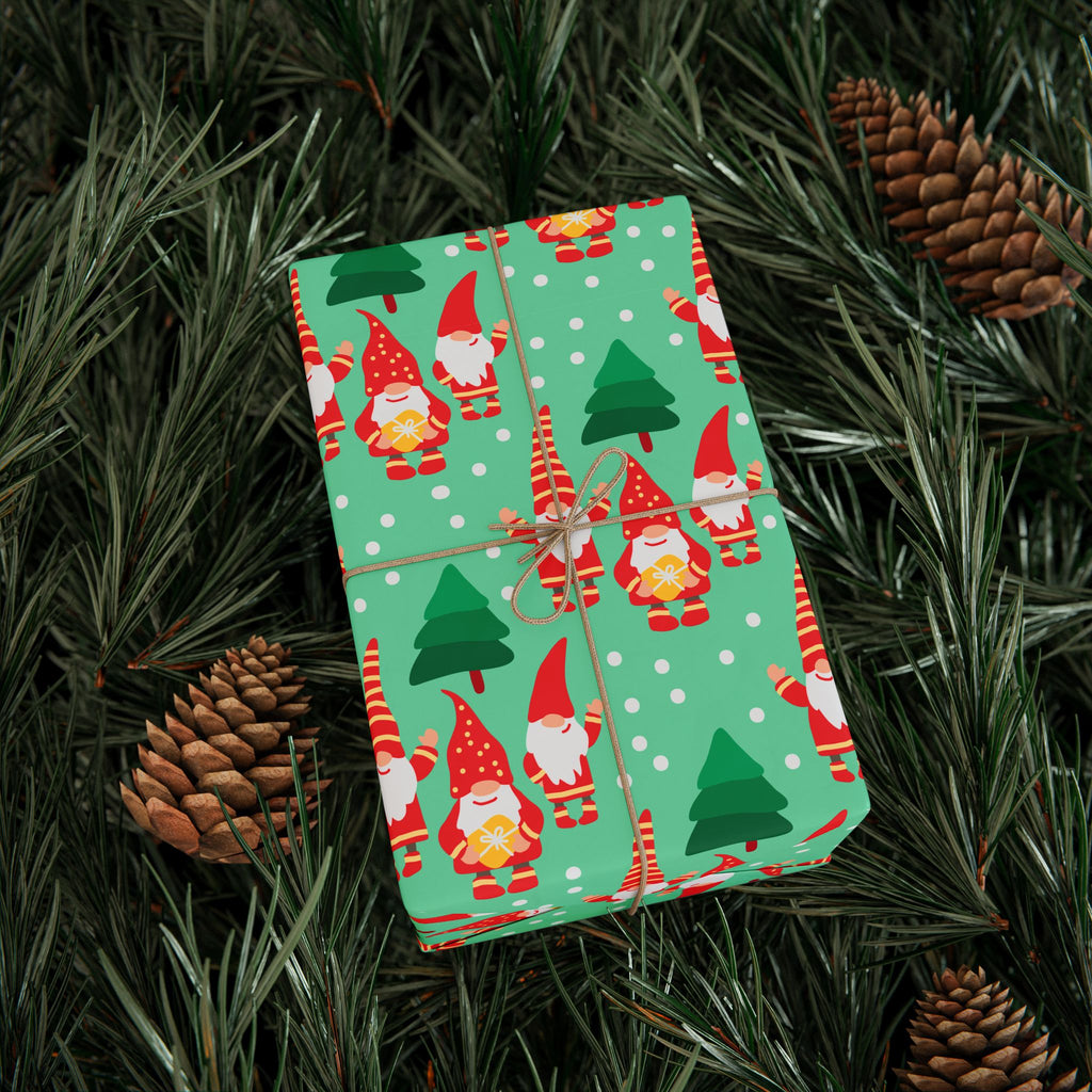 Christmas Seafoam Gnomes Wrapping Paper | Holiday Gift Wrapping Paper Roll
