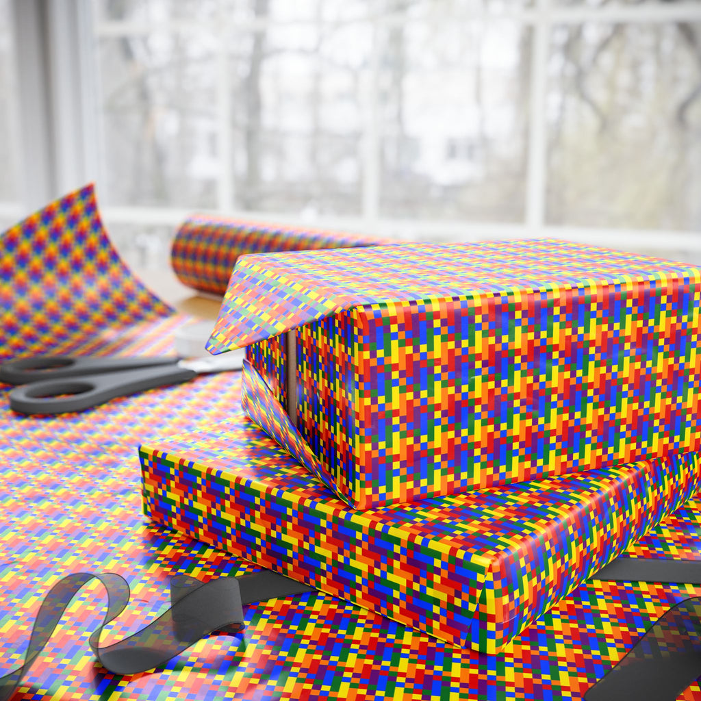 Gay Pride Rainbow 8 Bit Tartan Wrapping Paper Design | Holiday Gift Wrapping Paper Roll