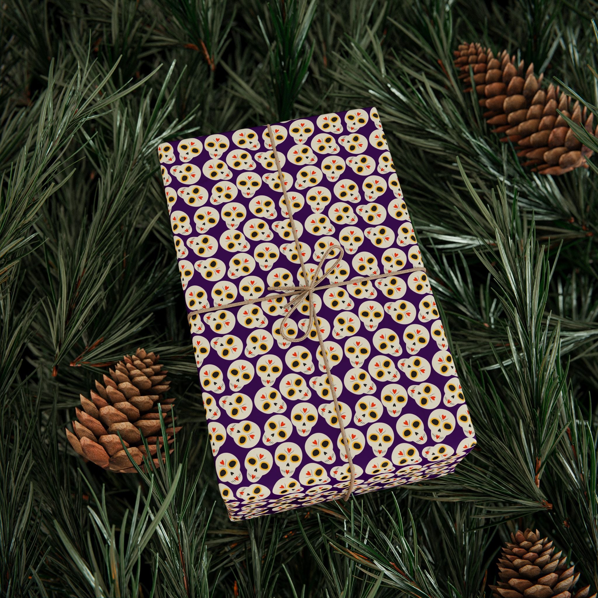 Day of the Dead Patterned Skulls Wrapping Paper | Holiday Gift Wrapping Paper Roll