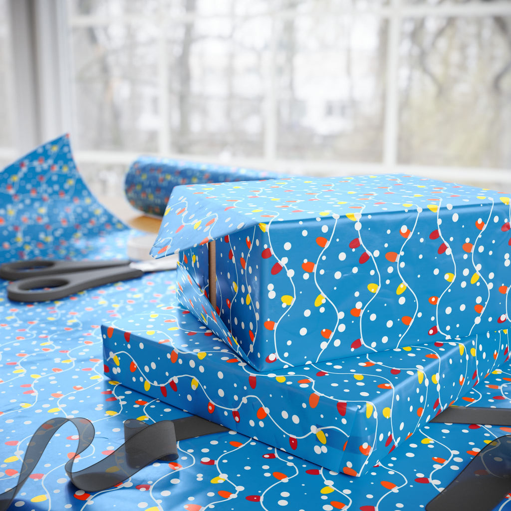 Christmas Snowy Lights Wrapping Paper | Holiday Gift Wrapping Paper Roll