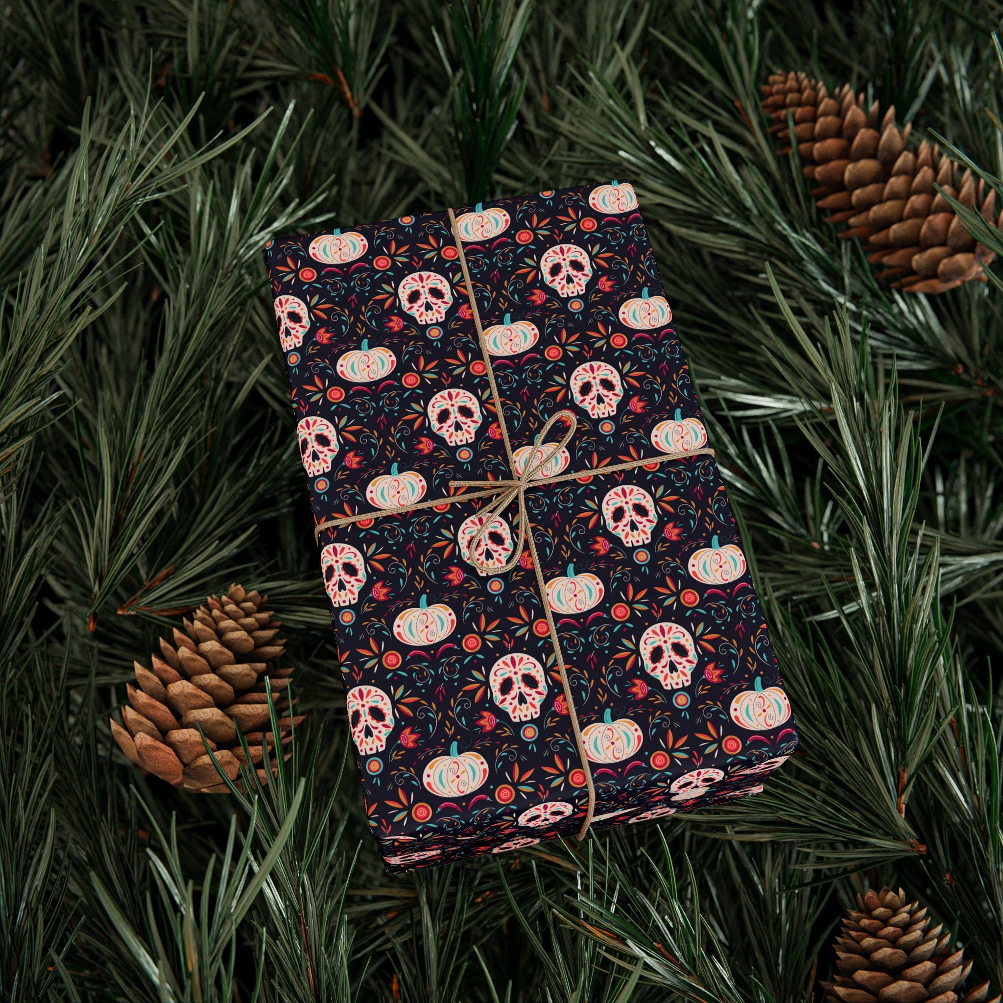 Day of the Dead Festive Skulls Wrapping Paper | Holiday Gift Wrapping Paper Roll