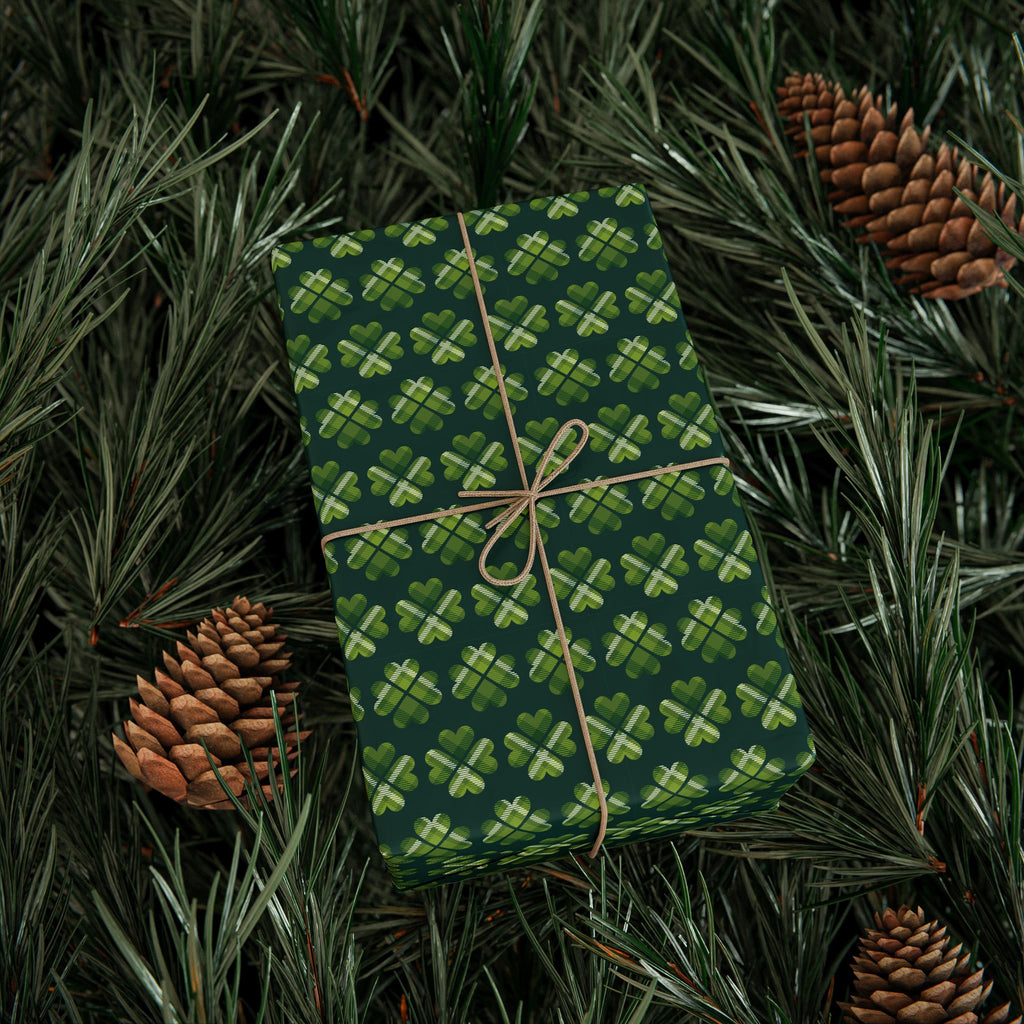 St Patrick's Day Tartan Clover Wrapping Paper | Holiday Gift Wrapping Paper Roll