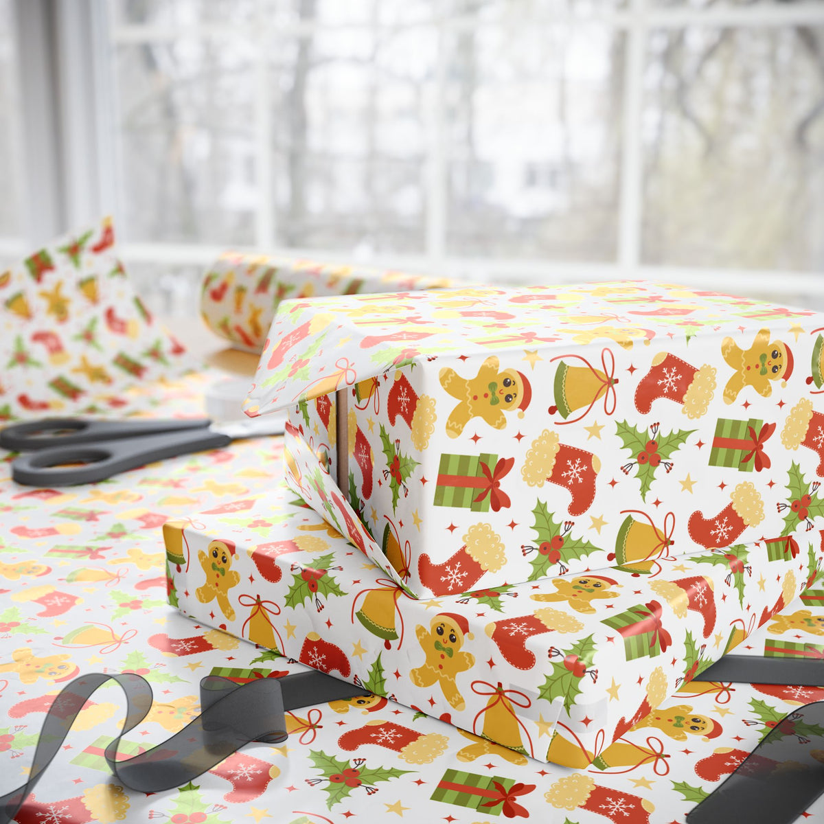 Christmas Hand Drawn Gingerbread Wrapping Paper | Holiday Gift Wrapping Paper Roll