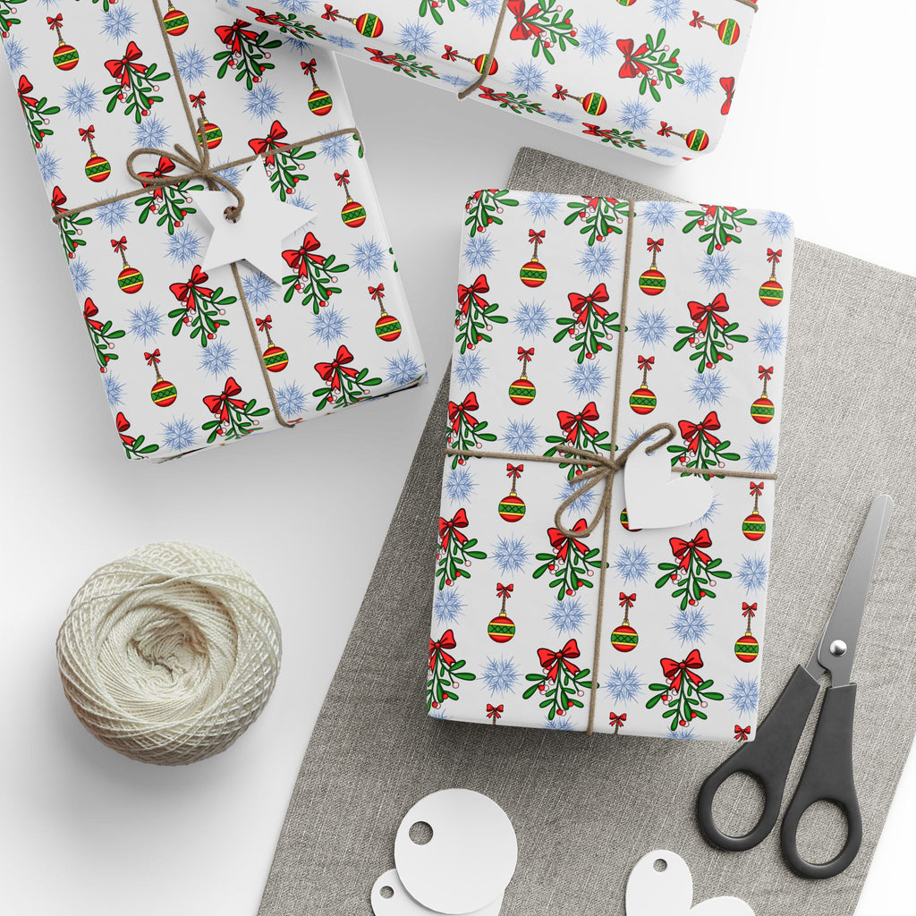 Christmas Cartoon Mistletoe Wrapping Paper | Holiday Gift Wrapping Paper Roll