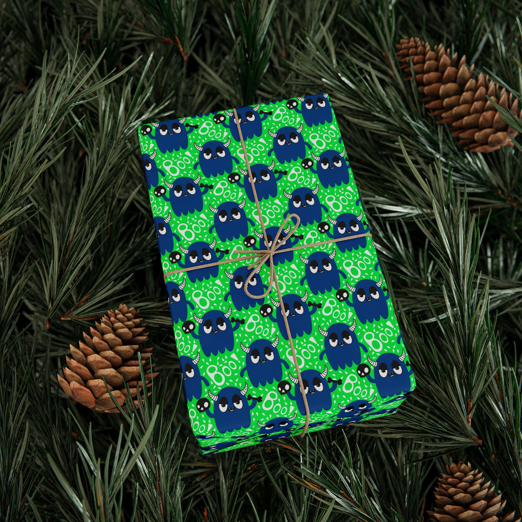 Halloween Horned Ghosts Wrapping Paper | Holiday Gift Wrapping Paper Roll