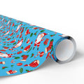 Christmas Santa's Stockings Sky Blue Wrapping Paper | Holiday Gift Wrapping Paper Roll