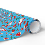 Christmas Santa's Stockings Sky Blue Wrapping Paper | Holiday Gift Wrapping Paper Roll