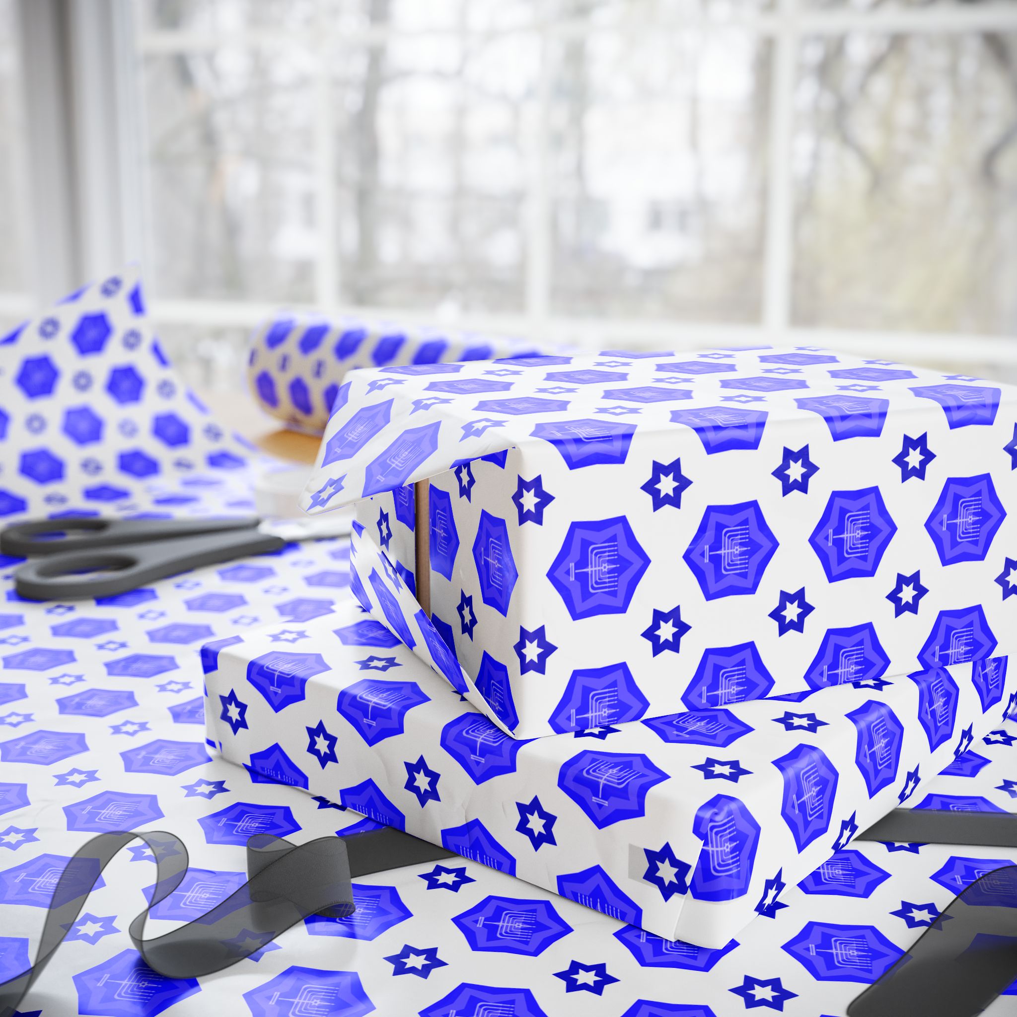 Hanukkah Kaleidoscope Wrapping Paper | Holiday Gift Wrapping Paper Roll