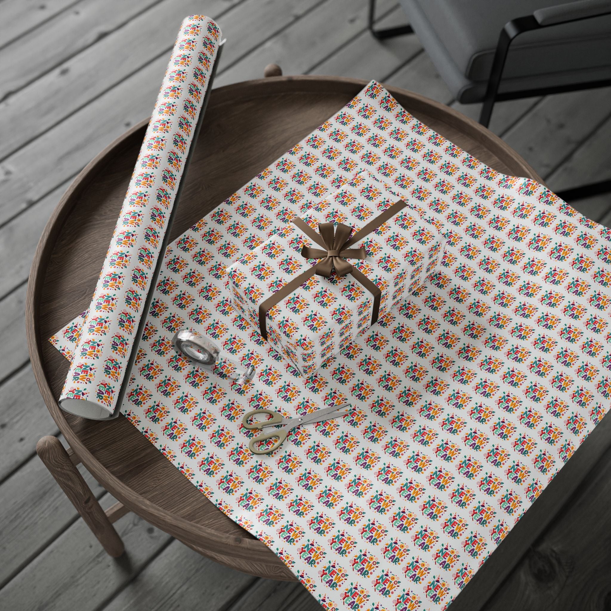 New Year's Repeated Celebration Wrapping Paper - Holiday Gift Wrapping Paper Roll