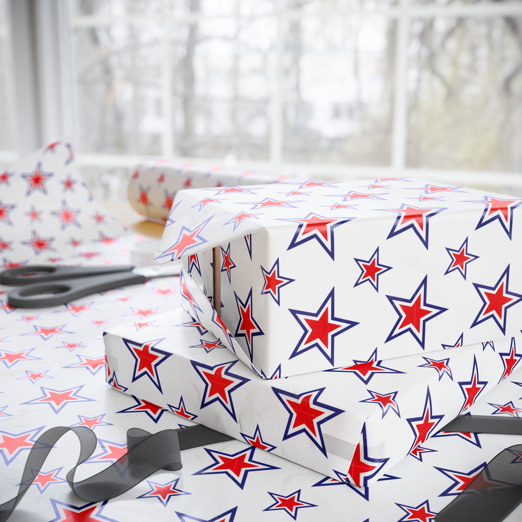 4th of July Alternating Stars Wrapping Paper | Holiday Gift Wrapping Paper Roll