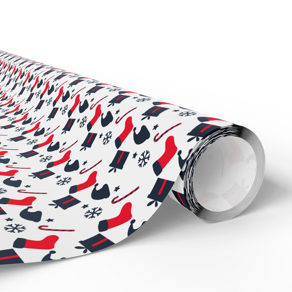 Christmas Red and Blue Stockings Wrapping Paper | Holiday Gift Wrapping Paper Roll