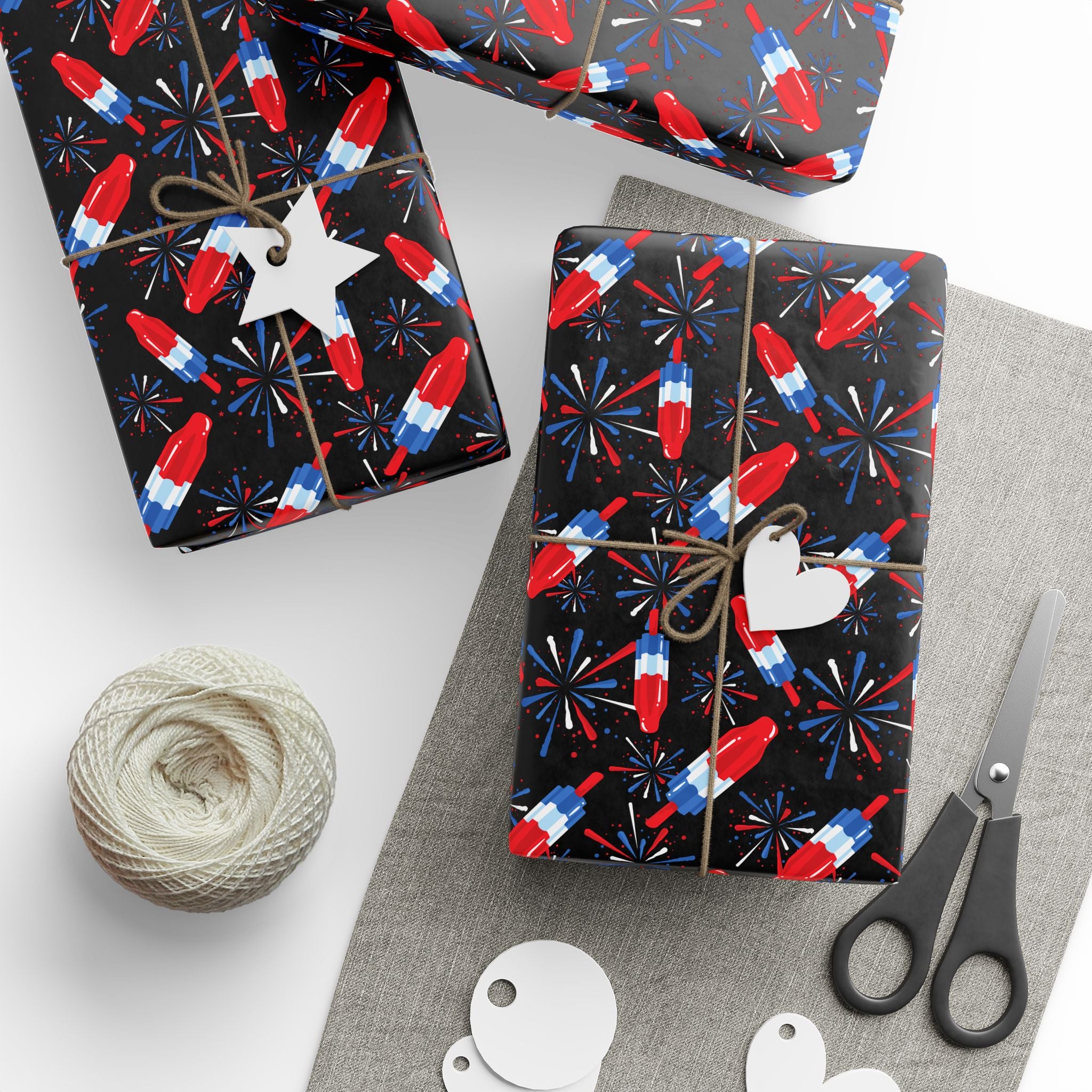 4th of July Rocket Pop on Black Wrapping Paper | Holiday Gift Wrapping Paper Roll
