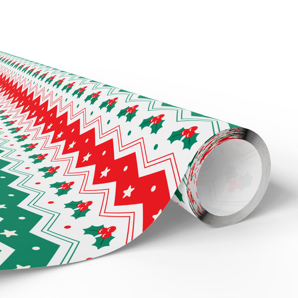 Christmas Boughs of Holly Chevron Wrapping Papers | Holiday Gift Wrapping Paper Roll