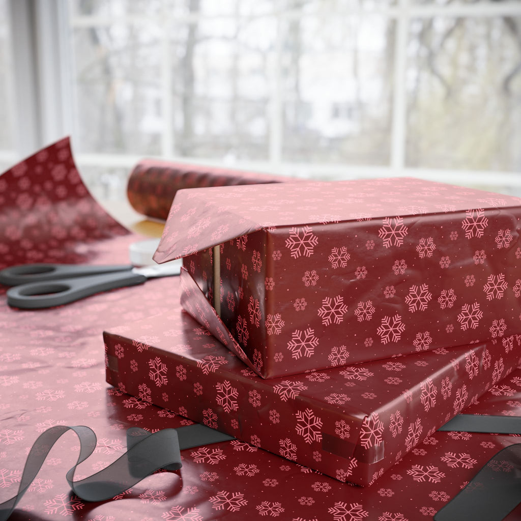 Christmas Dark Red Snowflakes Wrapping Paper | Holiday Gift Wrapping Paper Roll