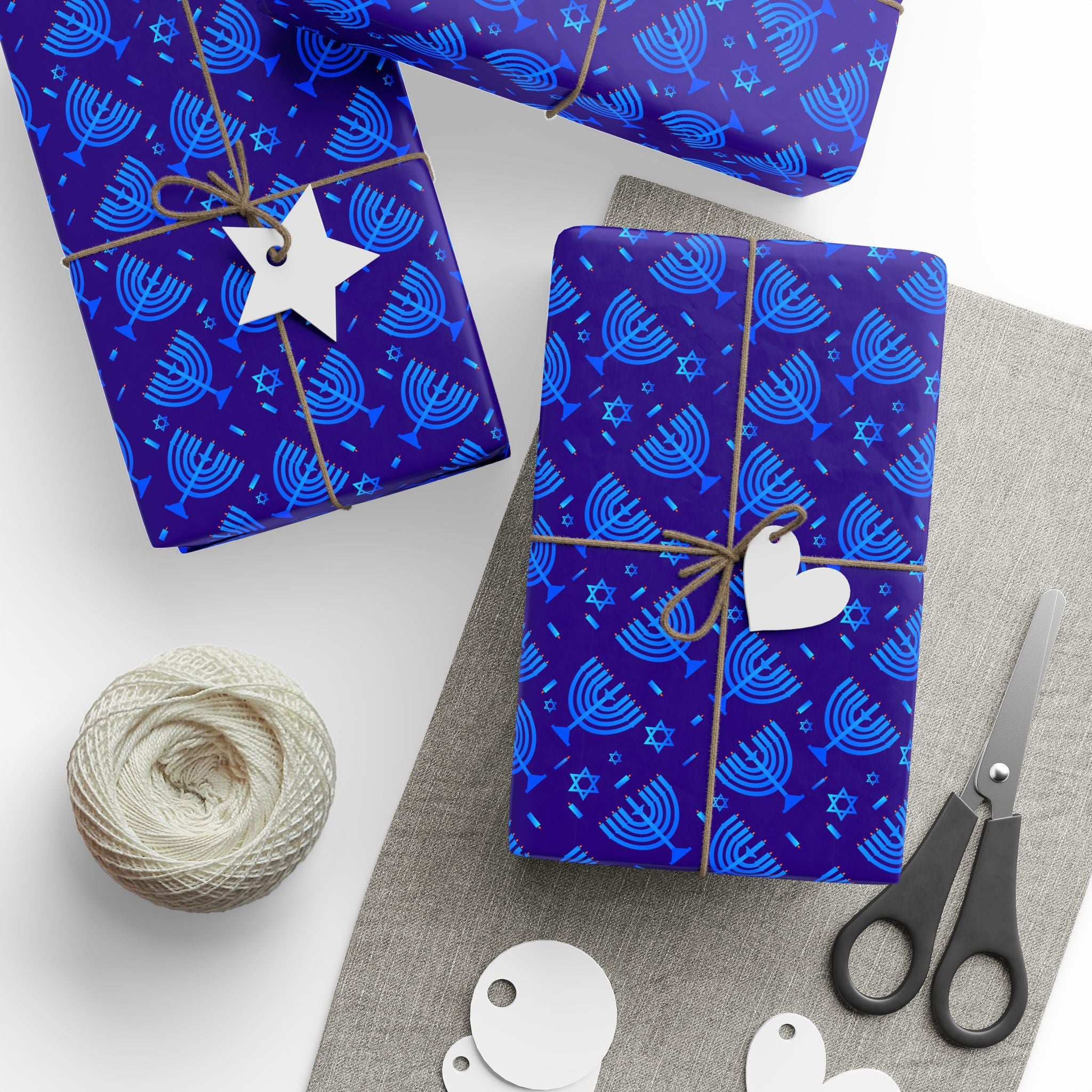 Hanukkah Blue Menorah Wrapping Paper | Holiday Gift Wrapping Paper Roll