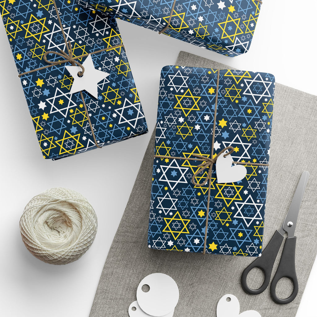 Hanukkah Thematic Stars Wrapping Paper | Holiday Gift Wrapping Paper Roll
