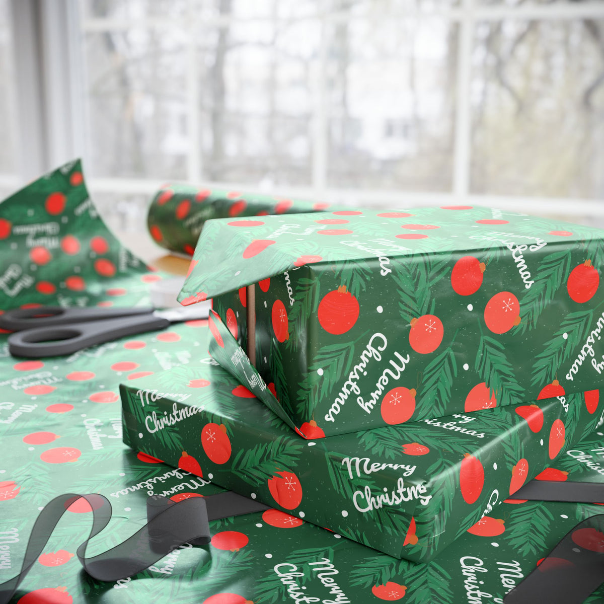 Christmas Winter Trees Wrapping Paper | Holiday Gift Wrapping Paper Roll