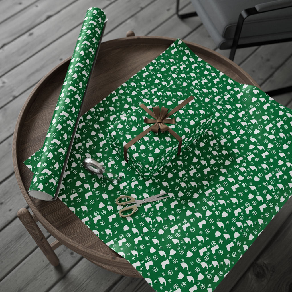 Christmas Stockings on Green Wrapping Paper | Holiday Gift Wrapping Paper Roll