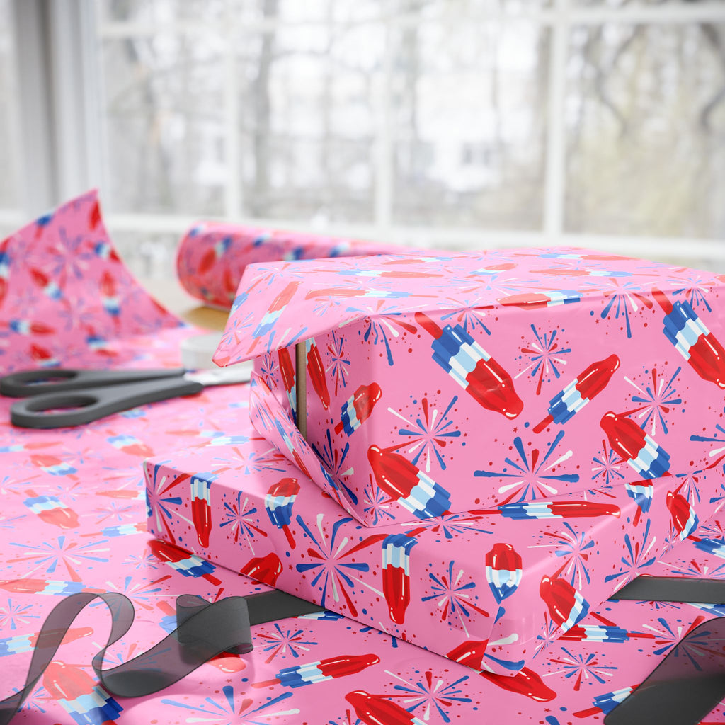 4th of July Rocket Pop on Pink Wrapping Paper | Holiday Gift Wrapping Paper Roll