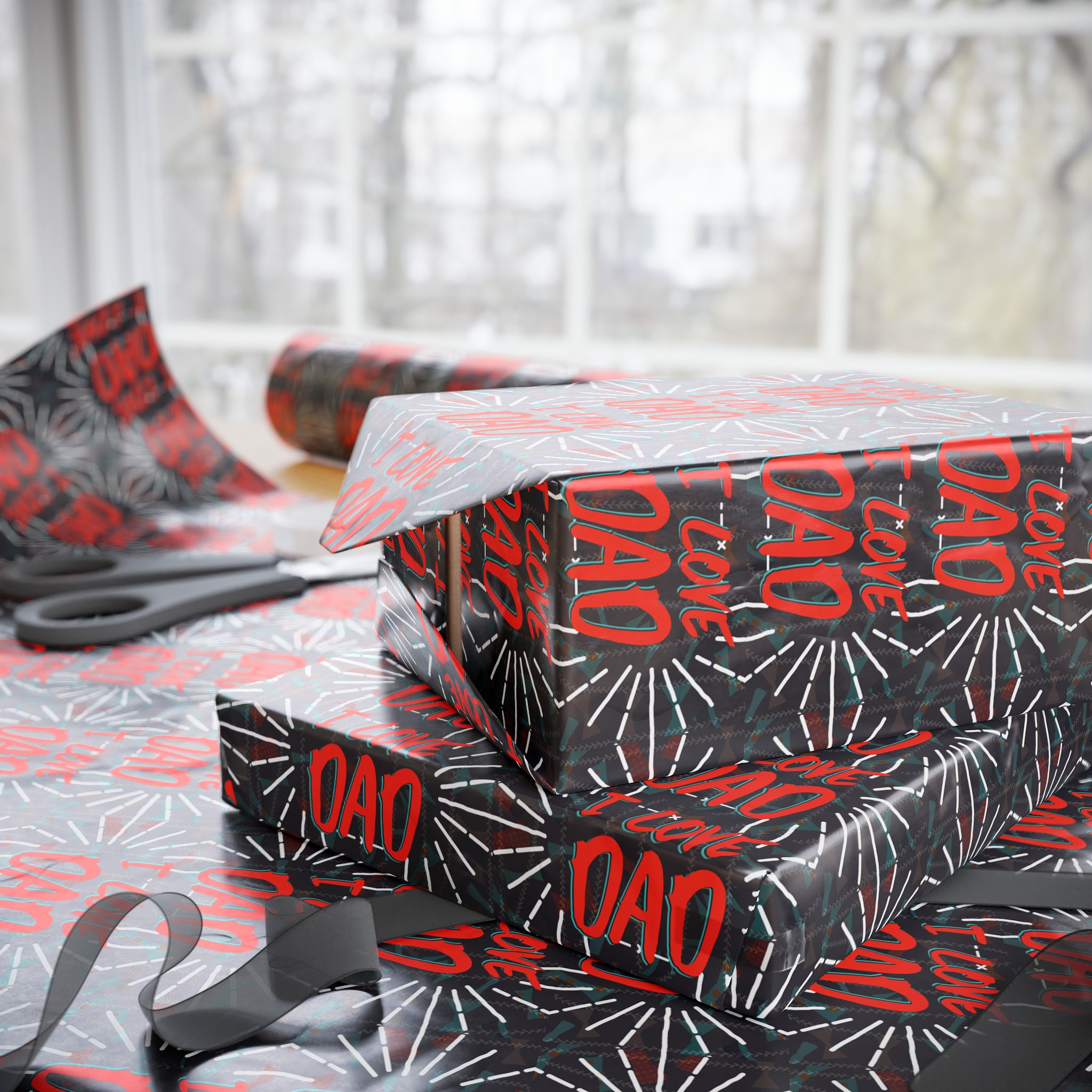Father's Day Love Dad Starburst Wrapping Paper - Holiday Gift Wrapping Paper Roll
