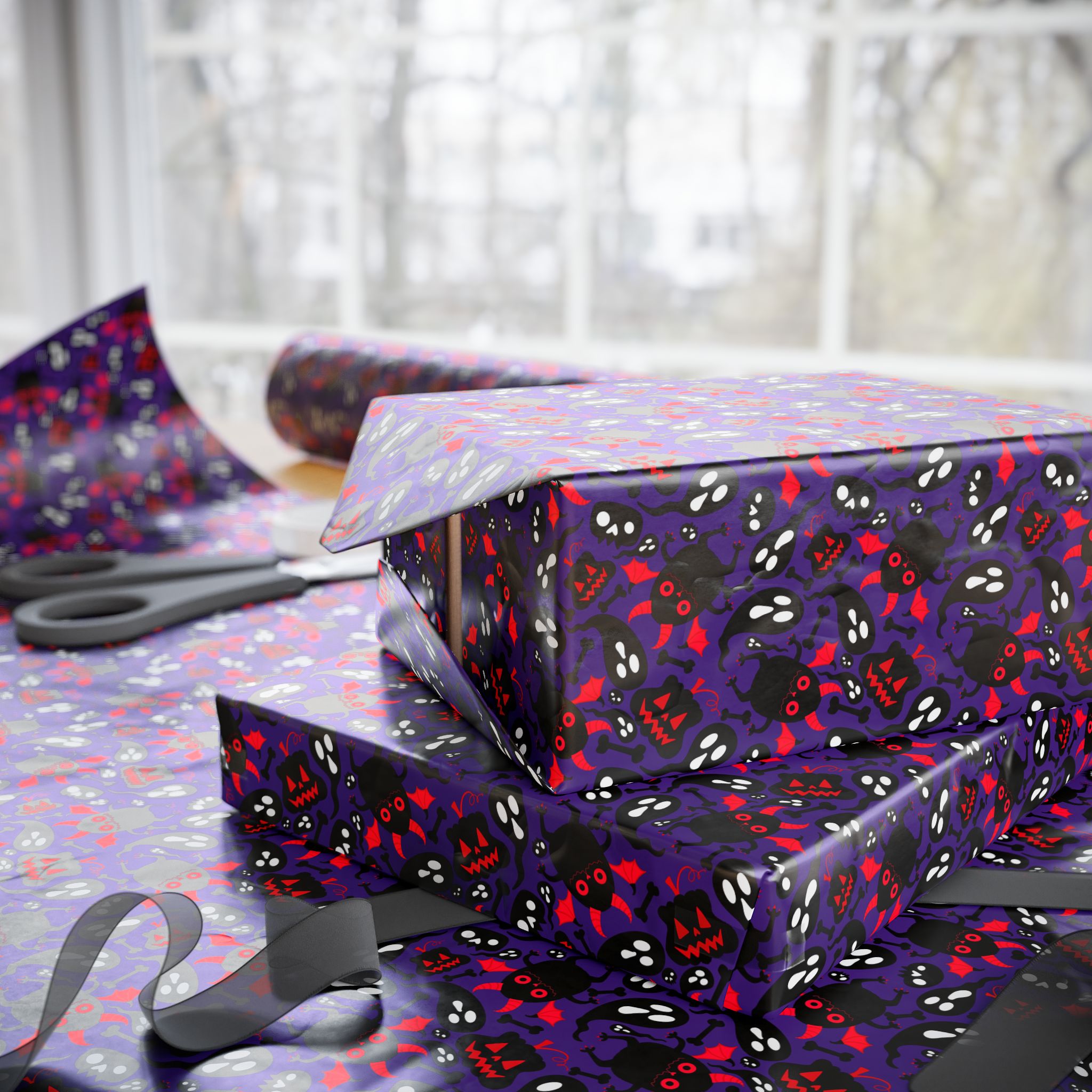 Halloween Red Wing Monsters Wrapping Paper | Holiday Gift Wrapping Paper Roll