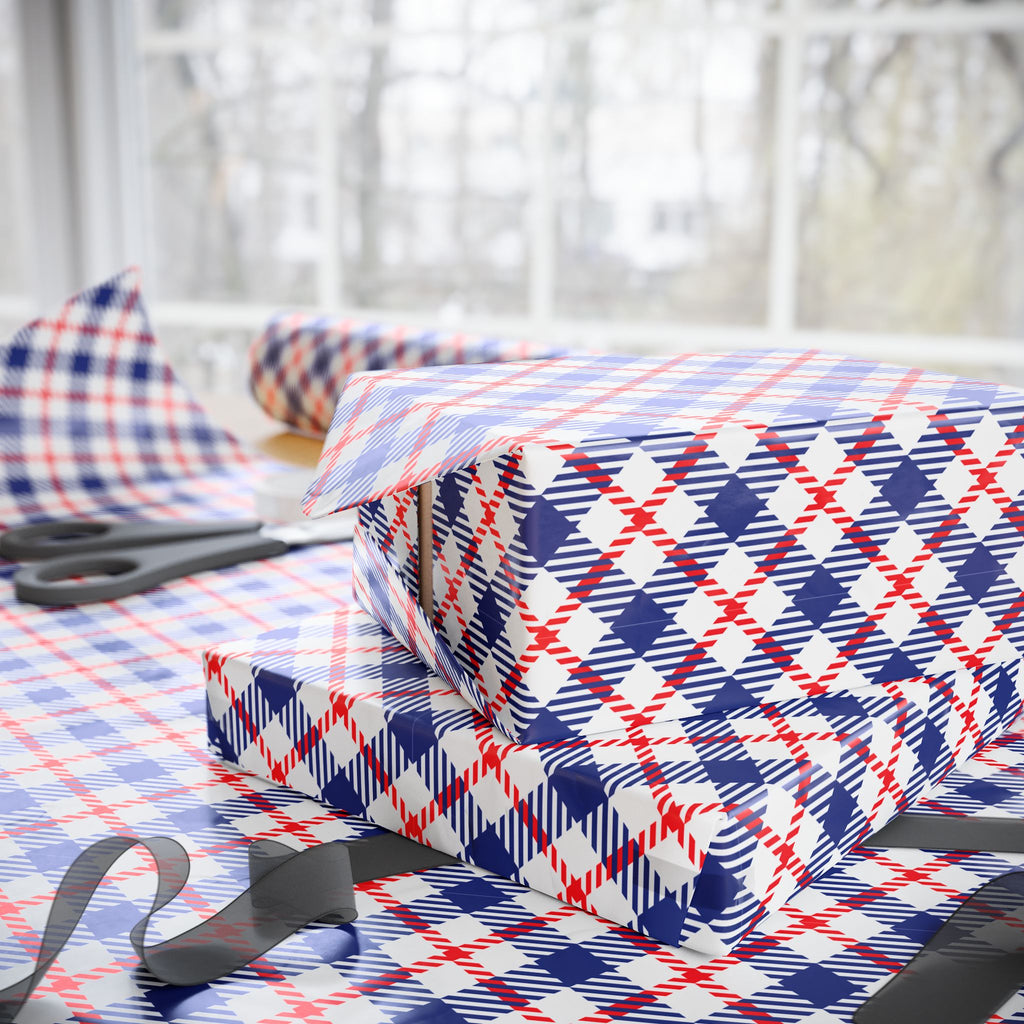 4th of July Abstract Plaid Wrapping Paper | Holiday Gift Wrapping Paper Roll