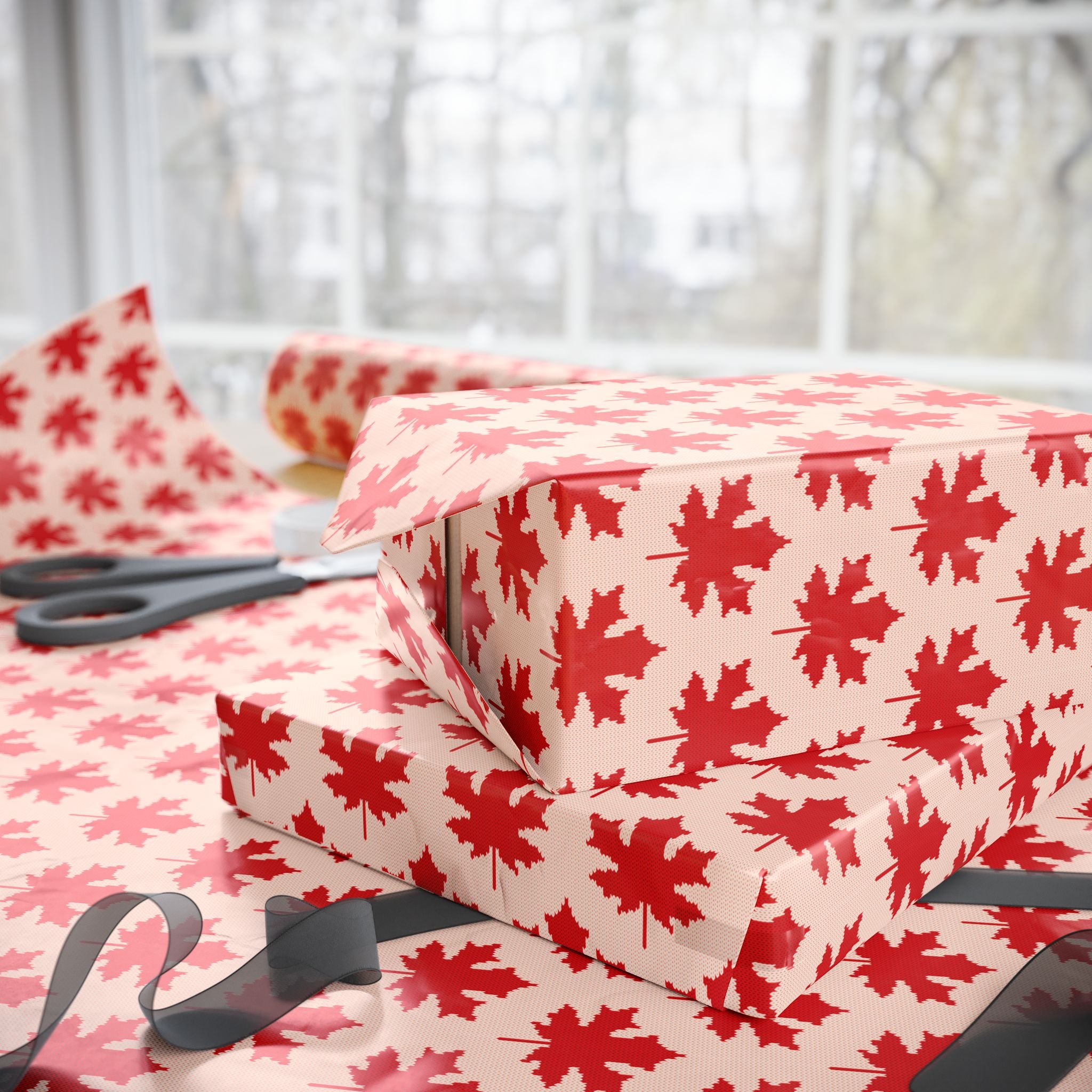 Canada Day Knitted Maples Wrapping Paper - Holiday Gift Wrapping Paper Roll