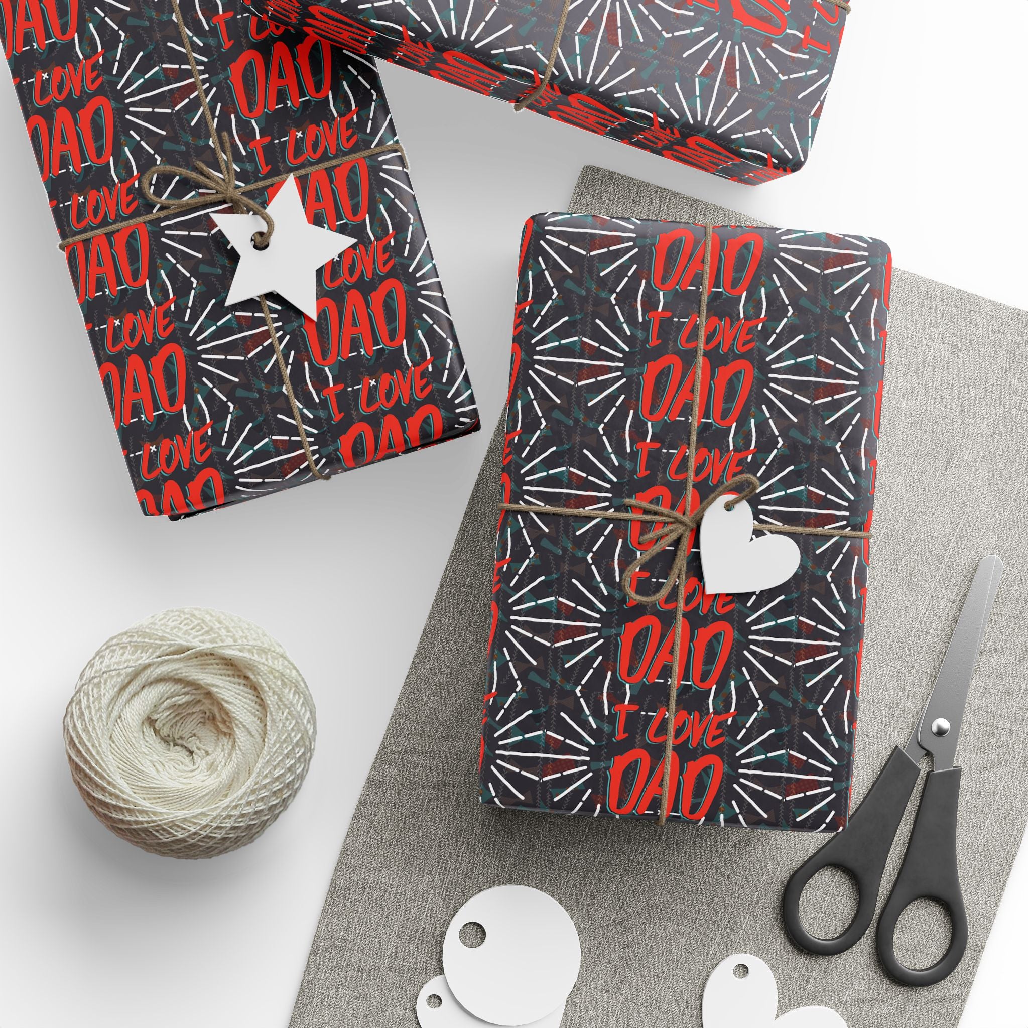 Father's Day Love Dad Starburst Wrapping Paper - Holiday Gift Wrapping Paper Roll