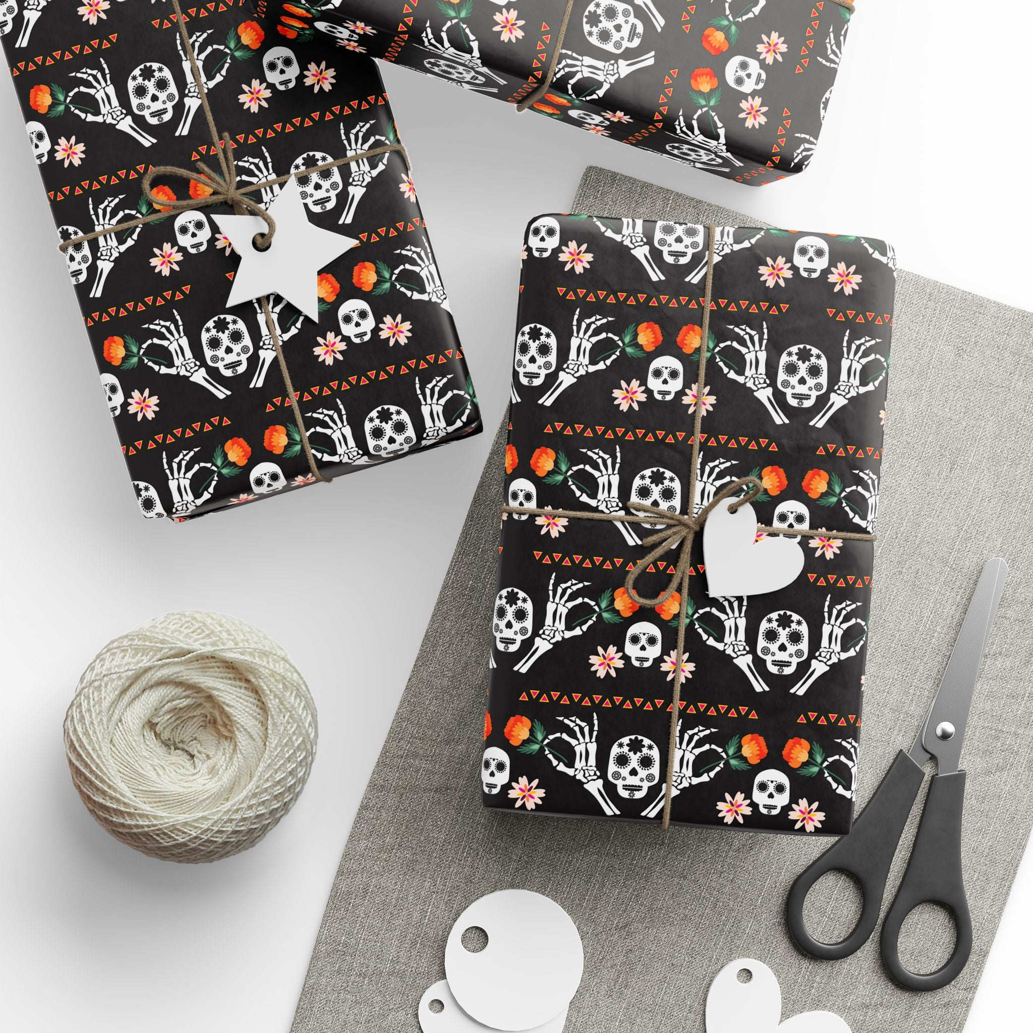 Day of the Dead Divided Marigolds Wrapping Paper | Holiday Gift Wrapping Paper Roll