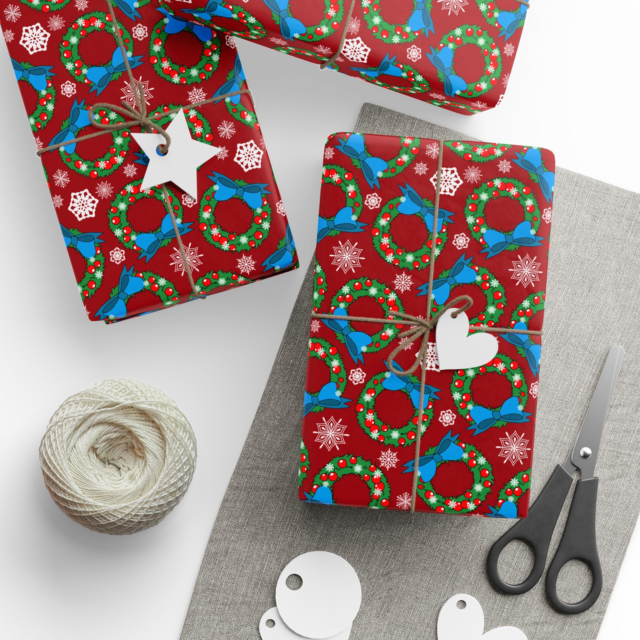 Christmas Snowy Wreaths Wrapping Paper | Holiday Gift Wrapping Paper Roll