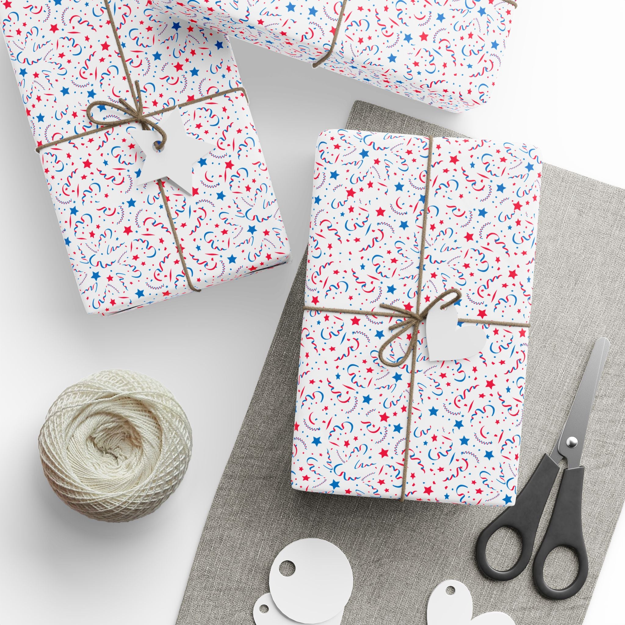 4th of July Patriotic Confetti Wrapping Paper | Holiday Gift Wrapping Paper Roll