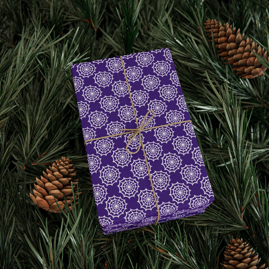 Halloween White Webbing  on Purple Wrapping Paper | Holiday Gift Wrapping Paper Roll
