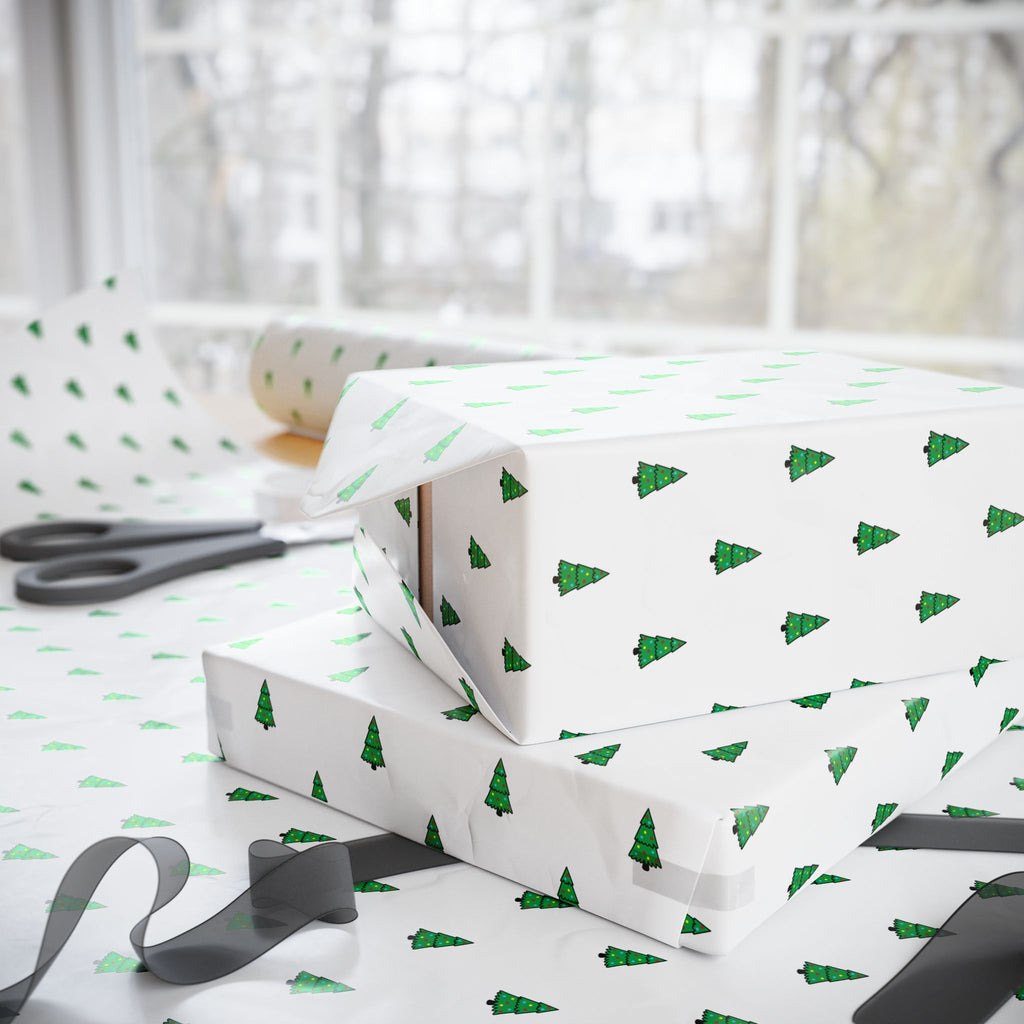 Christmas Little Green Trees Wrapping Paper | Holiday Gift Wrapping Paper Roll