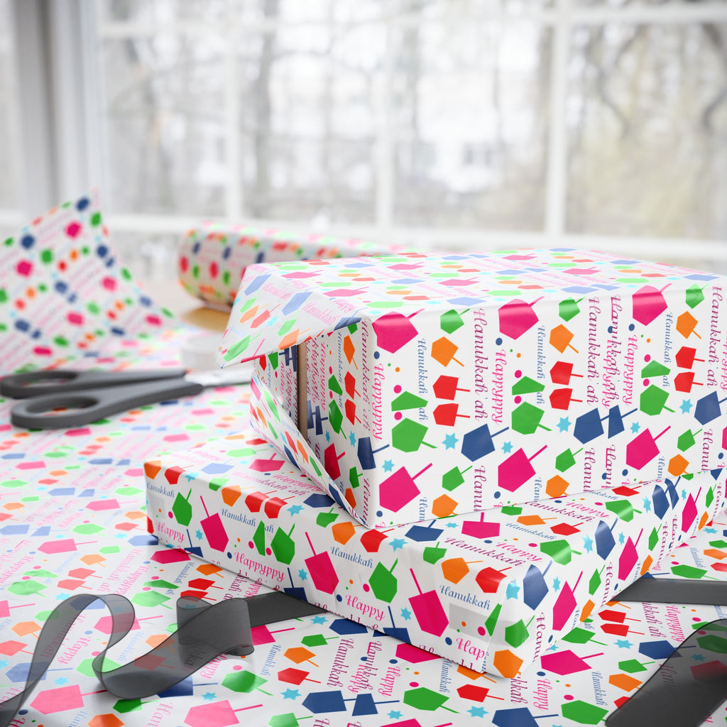 Hanukkah Multicolor Dreidels Wrapping Paper | Holiday Gift Wrapping Paper Roll